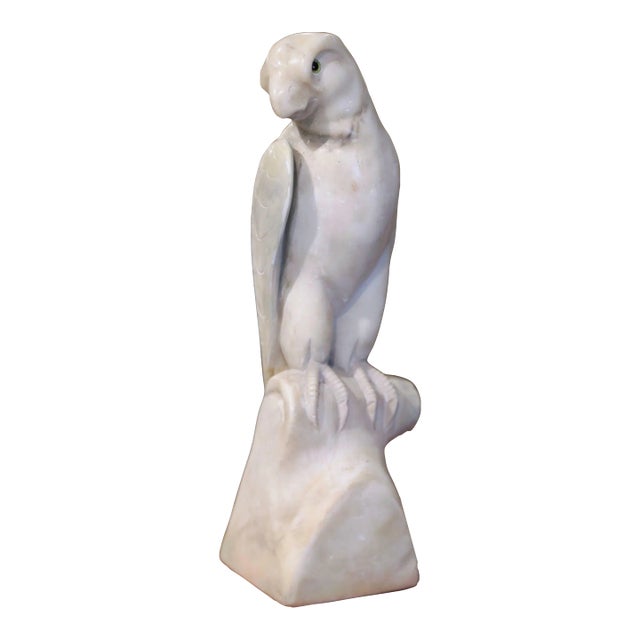 19th Century French Carved Marble Parrot Sculpture With Glass Eyes For Sale