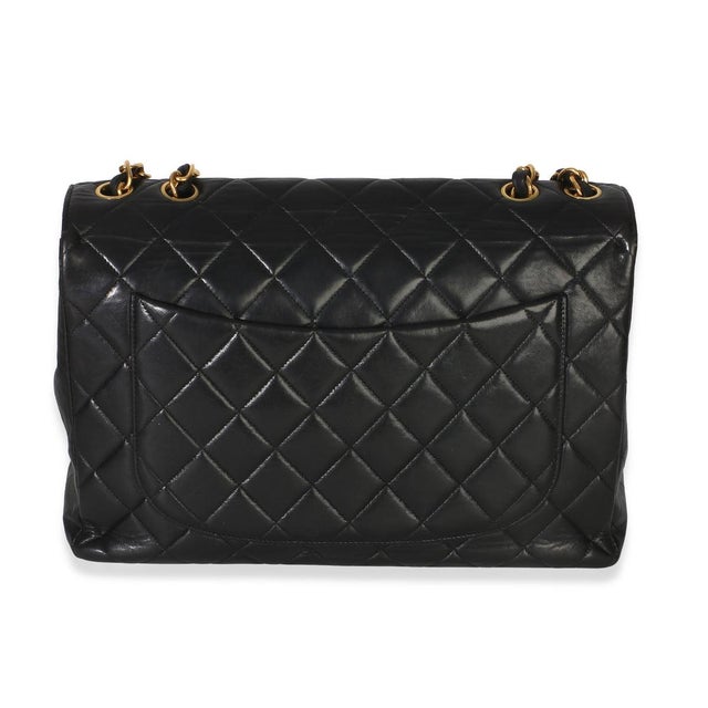 Chanel Vintage 24k Black Quilted Lambskin Jumbo XL Maxi Flap Bag For Sale - Image 4 of 9