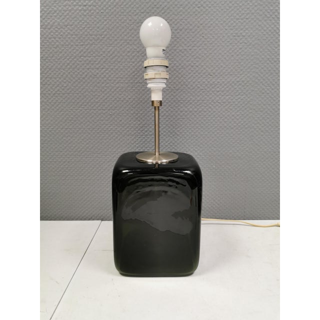 Kubus Olive Green Glass Table Lamp by Per Lütken for Holmegaard, 1976 For Sale - Image 3 of 17
