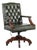 English Style Dark Green Cowhide and Wooden Chesterfield Swivel Desk Chair For Sale