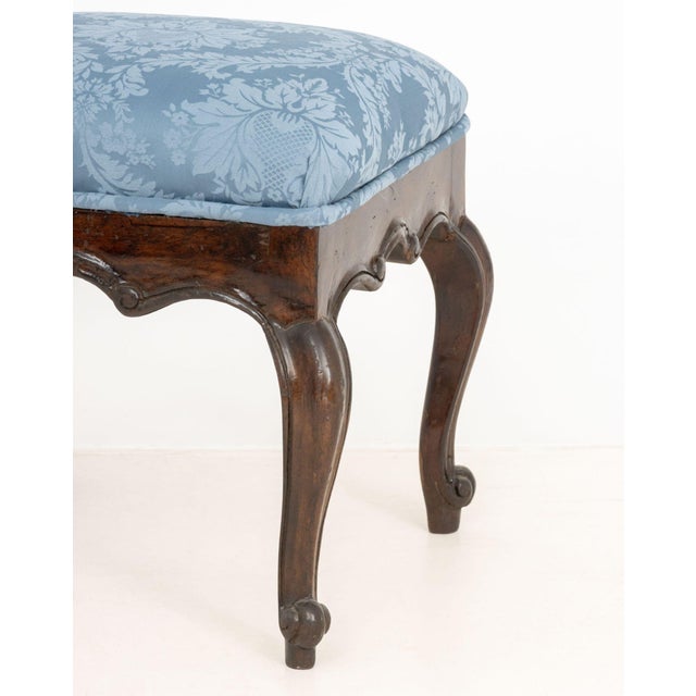 Victorian Style Blue Damask Upholstered Ottoman For Sale - Image 4 of 9
