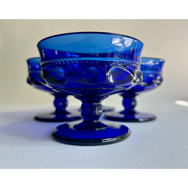 Mid 20th Century Mid 20th Century Set of 4 Colony Glass Co. Crown Cobalt Blue Pedestal Dishes For Sale - Image 5 of 16
