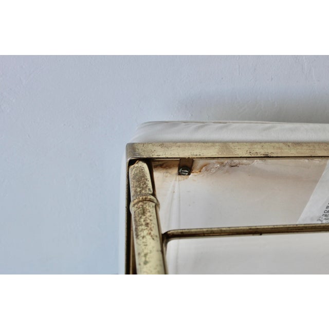 George Koch Style Faux Bamboo Brass Rectangular Padded White Vinyl Seat Vanity Stool Bench Vintage Hollywood Regency For Sale - Image 14 of 17