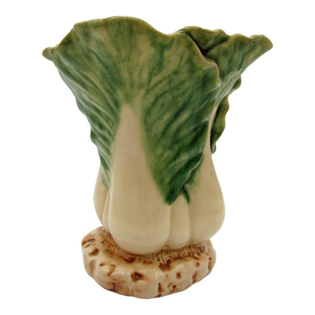 Vintage Ceramic Bok Choy Cabbage Figural Majolica Planter Vase For Sale