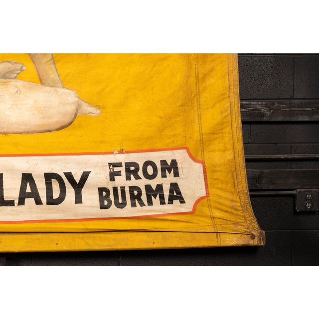 Mid-20th Century “Long Necked Lady From Burma” Carnival Sideshow Banner For Sale - Image 9 of 10