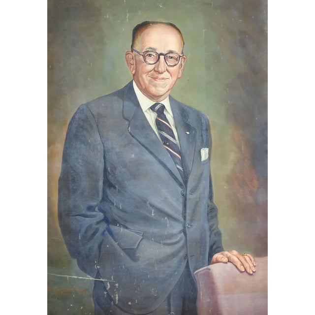 Early 20th Century Large Vintage Mid Century Portrait of Gentleman Painting For Sale - Image 5 of 5