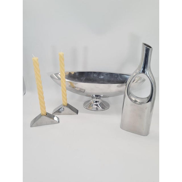 1990s Polished Aluminum Platter, Candlesticks and Vase, 1990s, Set of 4 For Sale - Image 5 of 7