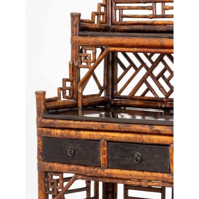Aesthetic Movement Chinoiserie Bamboo and Elm Etagere, 19th Century For Sale In New York - Image 6 of 12
