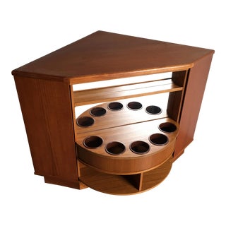 Vintage Mid Century Modern Teak Corner Bar Cabinet by Preben Shou Danish Furniture For Sale