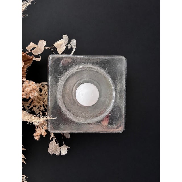 Four large cubic wall sconces in thick Murano glass. Frosted effect. Italian design from the 1970s. Fully functional. In...