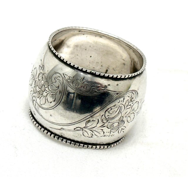 Metal Antique Germany 800 Grade Continental Coin Silver Napkin Rings With Hand Engraved Flowers - a Pair For Sale - Image 7 of 12