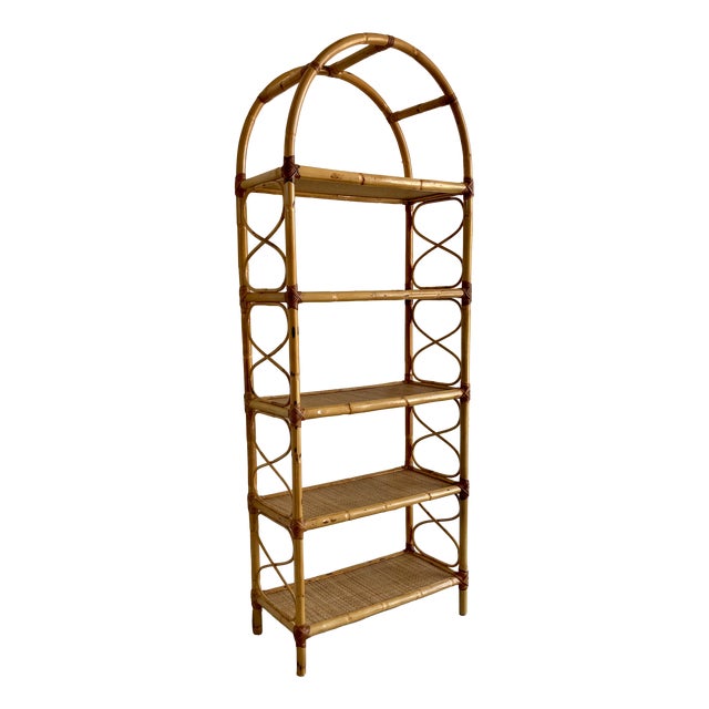 Vintage Italian Wicker and Rattan Shelving Unit, 1970s For Sale