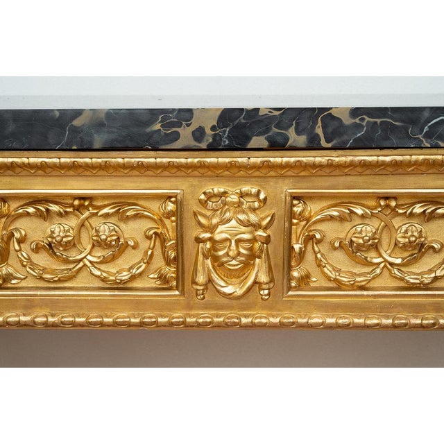 Antique Louis XVI Neapolitan Console Table in Gilded and Carved Wood with Black Portoro Marble Top, 19th Century For Sale - Image 3 of 9