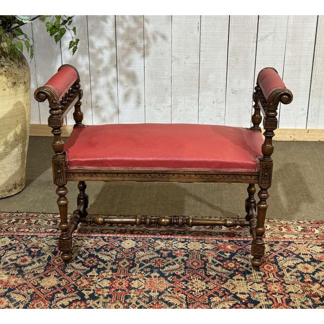Pink Breton Piano Stool in Walnut, 1930s For Sale - Image 8 of 8