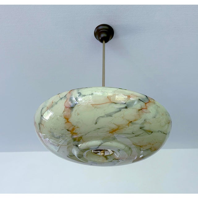 Modern Art Deco Pendant Light in Marble Glass, 1930s For Sale - Image 3 of 18
