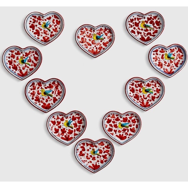 Vintage Italian Deruta Majolica Ceramic Heart Shape Plates - Set of 10 For Sale - Image 12 of 12