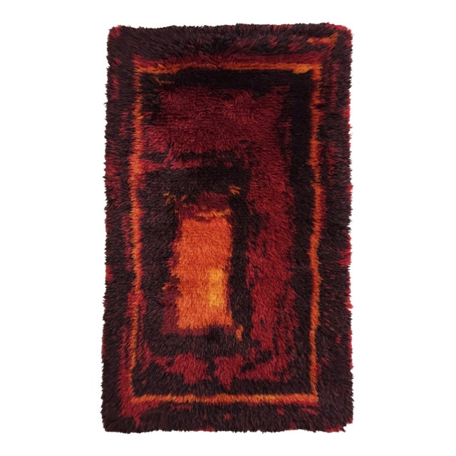 Mid-Century Modern Handmade Rya Rug in Wool, Denmark, 1970s For Sale
