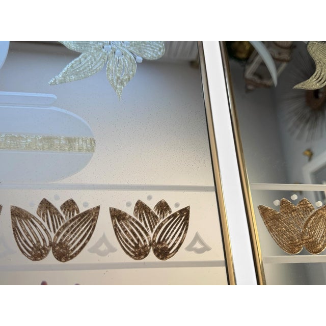 Vintage 1980s Etched Floral Triptych Mirror Wall Art in Gold Brass For Sale In Portland, ME - Image 6 of 6