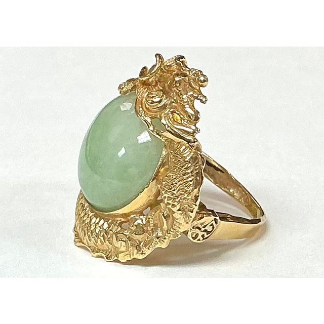 Mid-Century Modern 14k Gold and Jade Dragon Ring For Sale - Image 3 of 7