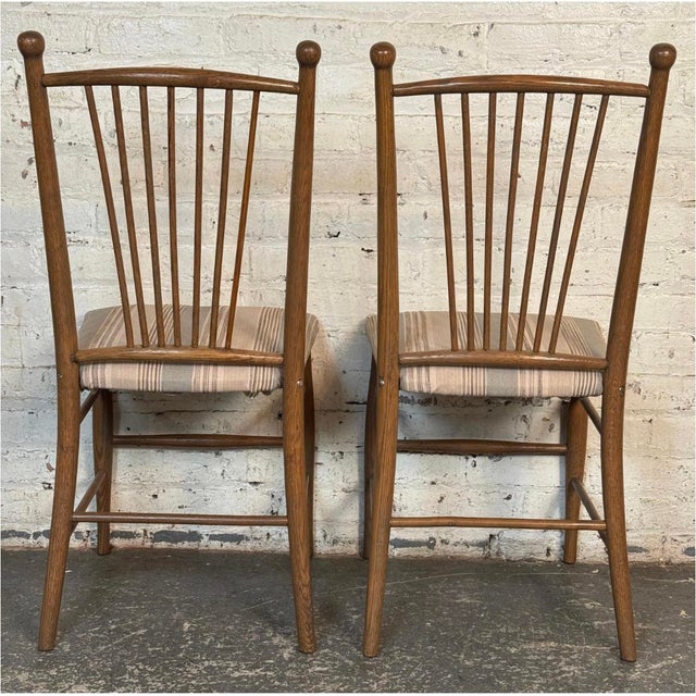 Pair of Vintage Walnut Spindle Back Upholstered Chairs For Sale - Image 4 of 8