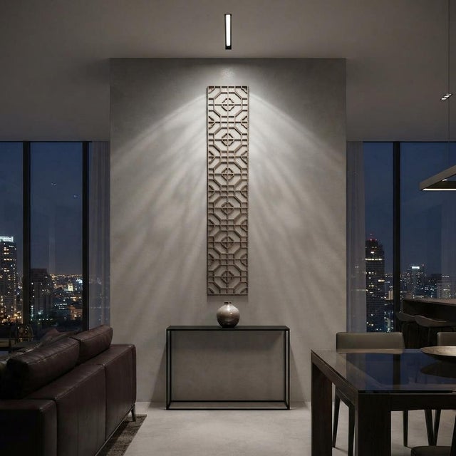 Wood 78.5" Narrow Long Rectangular Plain Wood Geometric Pattern Wall Panel For Sale - Image 7 of 9
