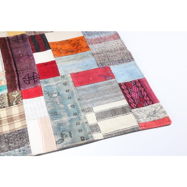 Contemporary Mid 20th Century Multicolor Tribal Handwoven Kilim & Rugs Patchwork – A Statement Piece for Bohemian Interiors -3' 10'' X 5' 11'' For Sale - Image 3 of 11