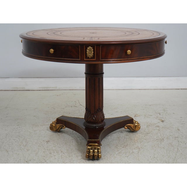 Age: Approx: 15 Years Old Details: Pedestal Base High Quality Construction Solid Brass Hardware Quality Tooled Leather Top...