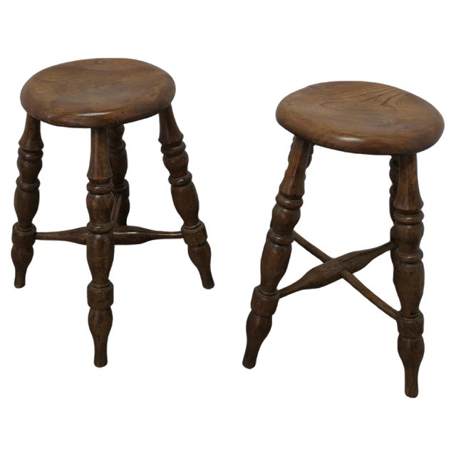 Victorian Elm Farmhouse Kitchen Stools, 1880, Set of 2 For Sale