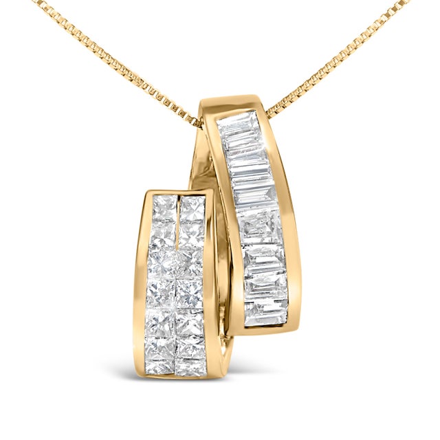 Treat yourself to this beautiful sweeping 14k yellow gold and diamond pendant. Each arm is encrusted with quality...