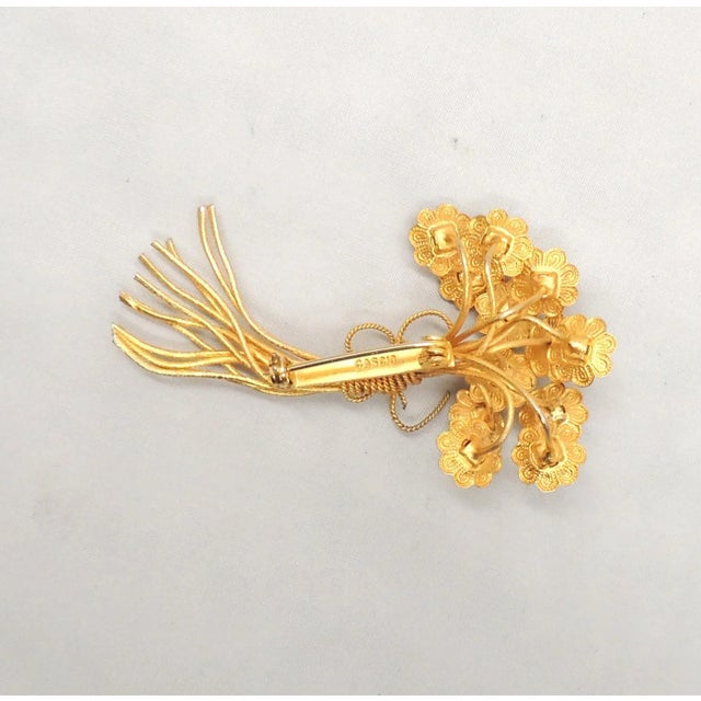 Metal 1960s Vintage Signed Bijoux Cascio Italy Rhinestone Floral Spray Brooch For Sale - Image 7 of 8