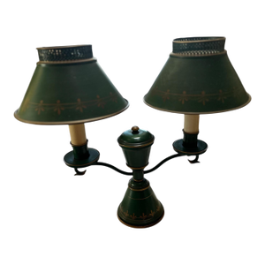 Early 20th Century Green and Gold Painted Tole Table Lamp