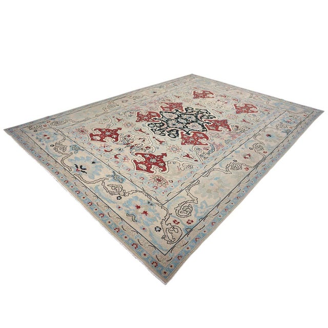 Textile Persian Sultanabad Wool 10x14 Ivory, Blue, & Red Handmade Area Rug #1143766 For Sale - Image 7 of 12