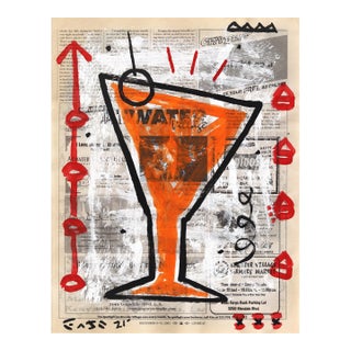 Orange You Tipsy - Original Pop Street Art Acrylic Painting on Newspaper by Gary John For Sale