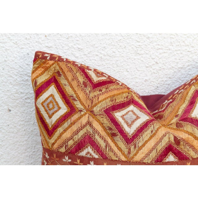 19th Century Golden Sunburst, Antique Phulkari Pillow Cover For Sale - Image 5 of 7
