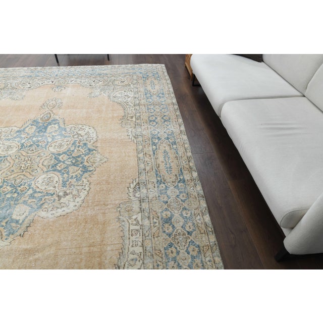 1970s 1970s Vintage Persian Handmade Wool Cotton Orange Area Rug For Sale - Image 5 of 11