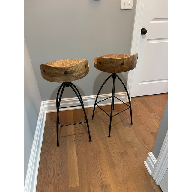 2000 - 2009 Restoration Hardware Bar Stools From Resourced Wood For Sale - Image 5 of 5