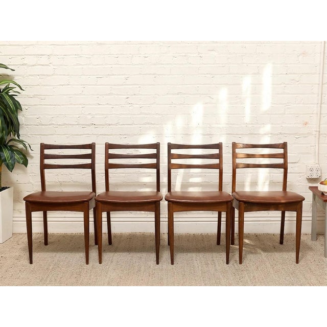 Set of 4 Vintage Danish Modern Rosewood Dining Chairs With Brown Upholstered Seats For Sale In Los Angeles - Image 6 of 12