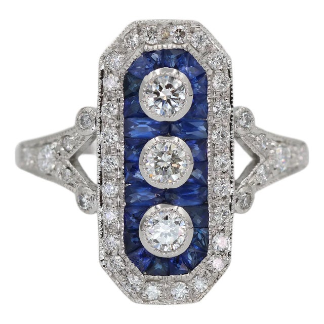 Platinum (950) Natural Diamond and Natural Sapphire Elegant Ring For Sale
