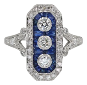 Platinum (950) Natural Diamond and Natural Sapphire Elegant Ring