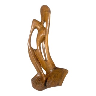 Large Vintage Hand Carved Abstract Contemporary Wood Figural Sculpture Statue For Sale