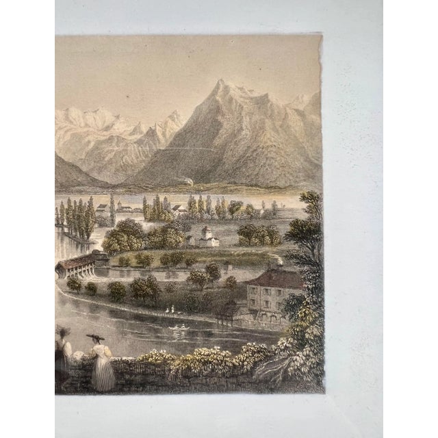 Sculpture Materials “Thun From the Cemetery” Hand Colored Engraving by William Henry Bartlett- Shadowbox Framed For Sale - Image 7 of 10
