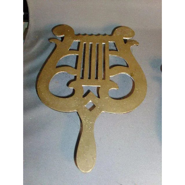 19th Century 19th Century English Regency Brass Hand Cast Trivets in the form of Lyres or Harps - a Pair For Sale - Image 5 of 7