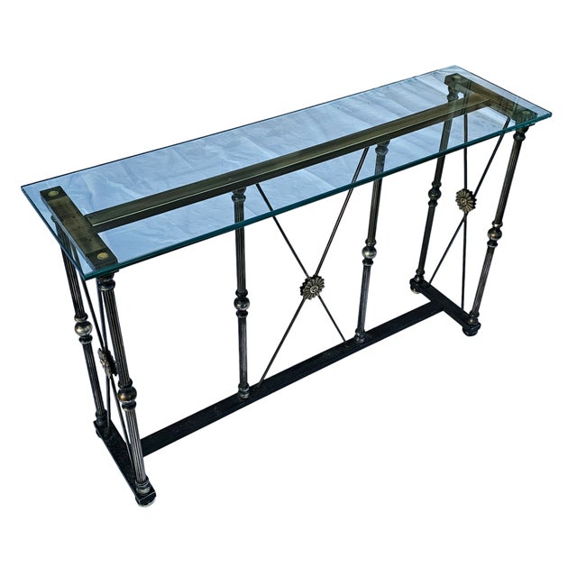 Mid-Century Modern Vintage Maison Jansen Style Brass and Glass Diminutive Console For Sale - Image 3 of 9