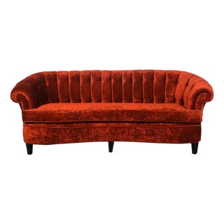 Art Deco Curved Channel-Back Scroll-Arm Sofa With Ebonized Tapered Supports For Sale