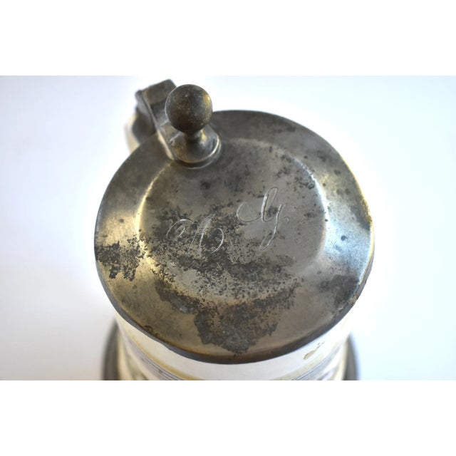 Silver Antique Early 19th-Century German Pewter-Mounted Faience Tankard For Sale - Image 8 of 11
