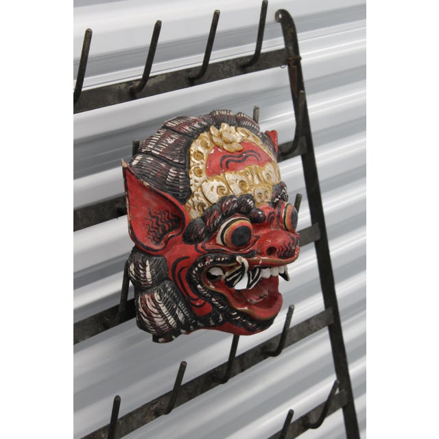 Red Balinese Carved Wood Danse Mask For Sale - Image 8 of 14