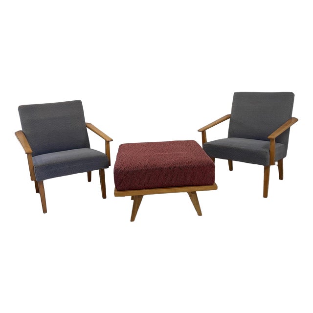 Vintage Chairs and Hocker by Tatra Nabytok, Czech Republic, 1970, Set of 3 For Sale