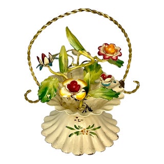 1950s Mid-Century Italian Floral Tole Hand Painted Bouquet Decorative Object. For Sale