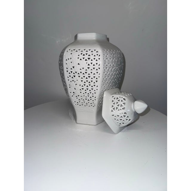 Asian Reticulated Ginger Jar With Lid For Sale - Image 3 of 11