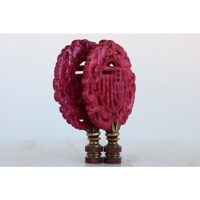 Fu Symbol Chinese Carved Stone Finials on Bronze Hardware - A Matching Pair For Sale In Madison - Image 6 of 9